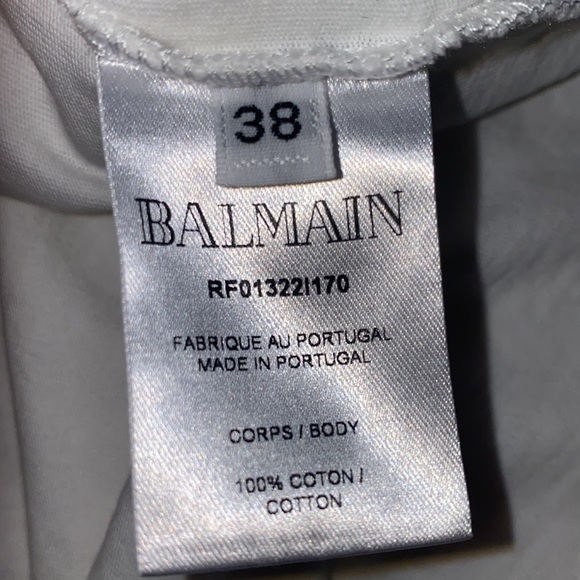 Balmian 3 button flocked logo t-shirt, white with silver writing and buttons - Picture 5 of 5